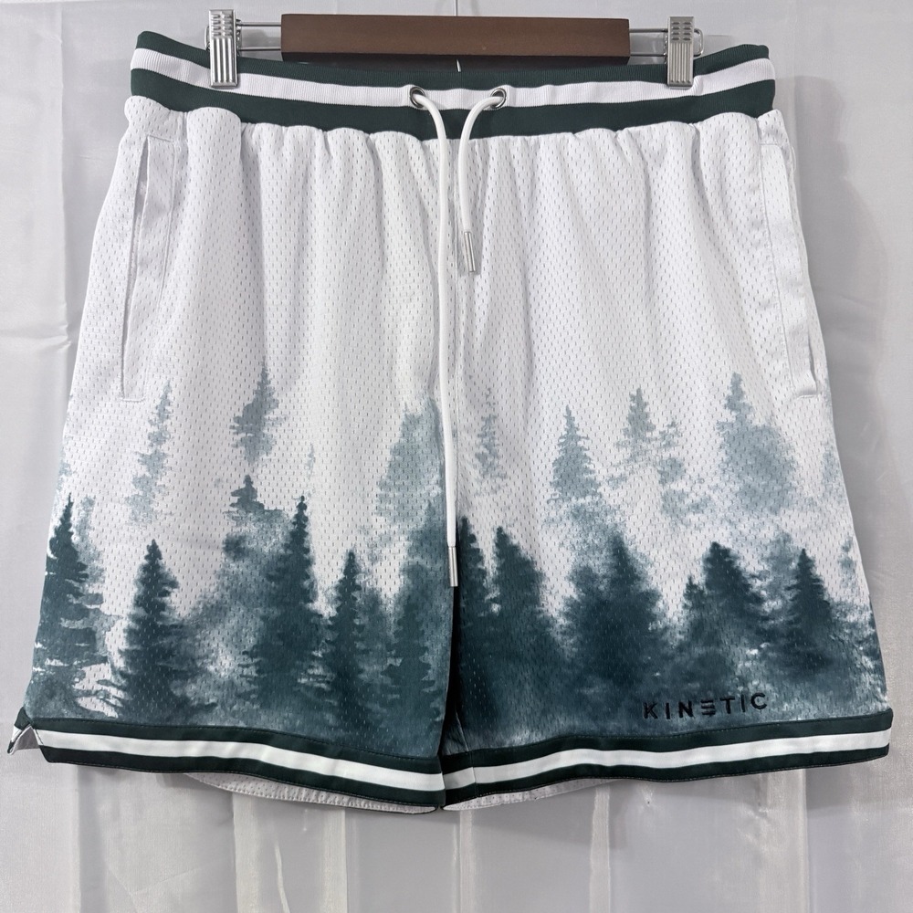 Kinetic Shorts Mens XL Athletic Mesh Drawstring Forest Trees Basketball Lined